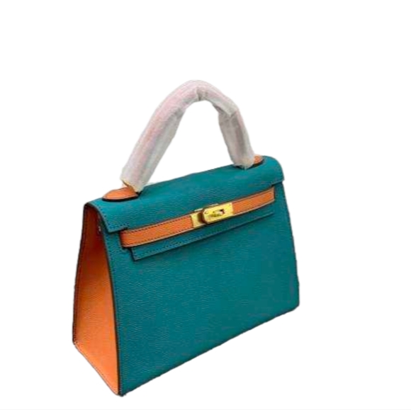 Mini Top Handle Satchel Bag - Turquoise and Orange - Picture 7 of 12